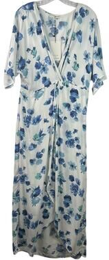 Stitch + Feather NWT Faux-Wrap Maxi Dress Ivory-Aqua Floral Cottagecore Size L